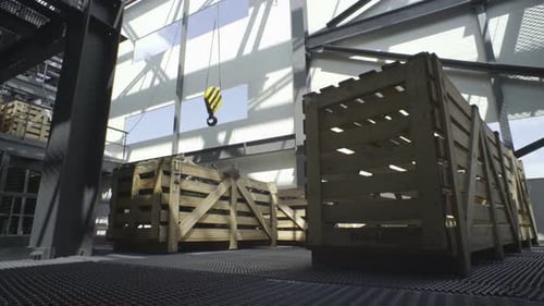 Stockage d'entrepôt avec de grandes boîtes en bois