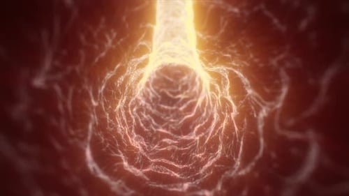 Glowing energy tunnel in orange and yellow hues with an electrified web of connections