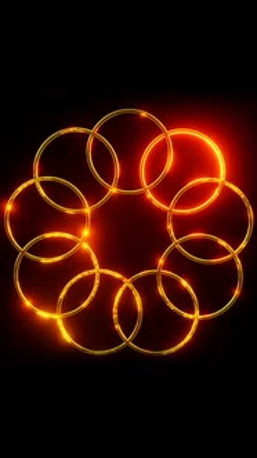 Fiery Golden Interlocking Rings Spinning Loop