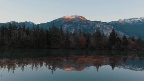 Lake Surrounded By Mountains and Trees in Canadian Nature Fall Season Sunset Sky Squamish BC