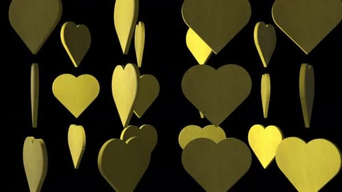 Yellow 3d Hearts Rotating Loop on Black Background Transparent