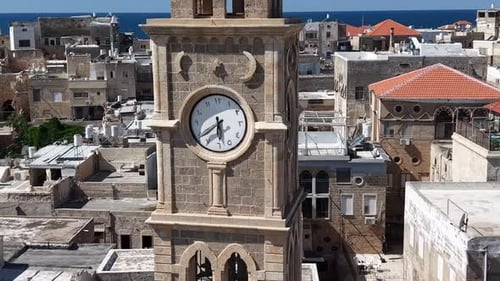 Aerial video over the old city of Acre in northern Israel