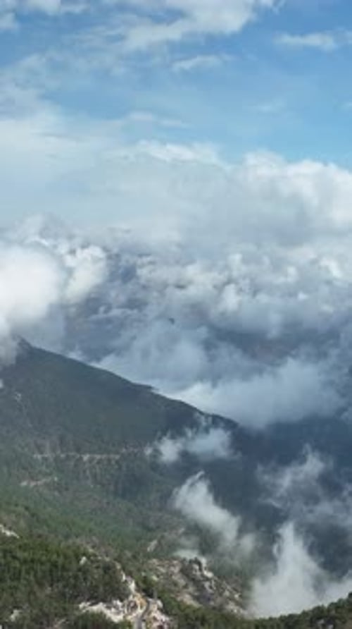 Cloudy Landscape in the Mountains Aerial View