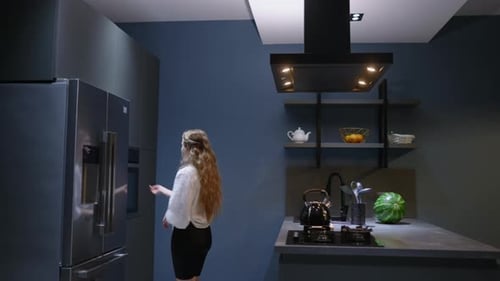 Young Woman Takes a Chocolate Pie Out of the Oven Girl Makes Pastry at Home Female Performs Homemade