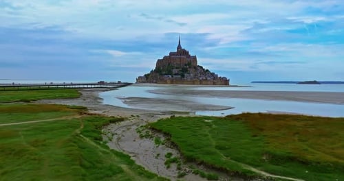 Aerial View of Amazing Mont Saint Michel Castle Fly Over Mont SaintMichel One of Europe's Most