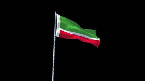Waving Chechen Republic Flag on Black Background