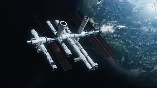 A new space station in space orbiting the Earth. a concept on the theme of space