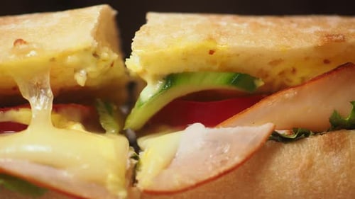 Delicious Sandwich with Melted Cheese and Fresh Vegetables