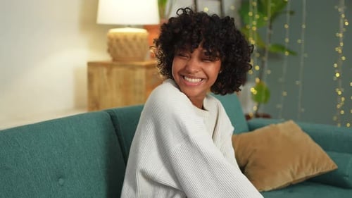 Beautiful African American Girl with Afro Hairstyle Smiling Close Up Portrait of Young Happy Black