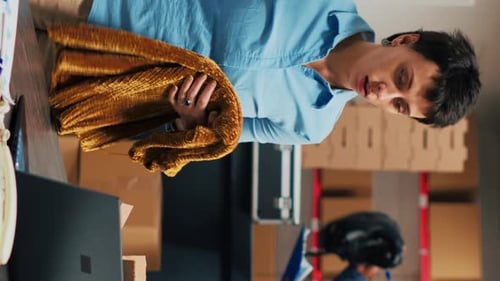 Vertical Video Happy Woman Using Products From Storehouse to Prepare Order