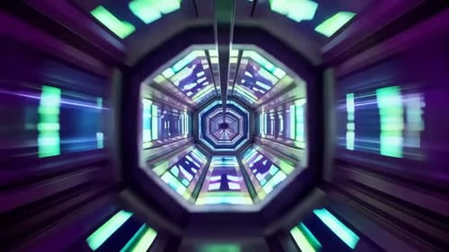 Futuristische sechseckige Neontunnel-Fly-Through-Animation