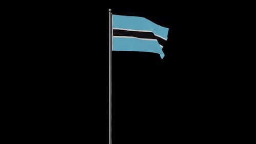 Botswana Flag Waving on a Realistic Flagpole