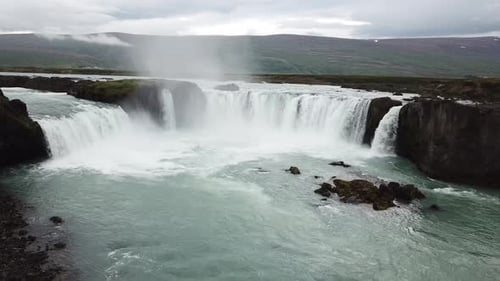 Aerial view of Godafoss waterfall, North Iceland