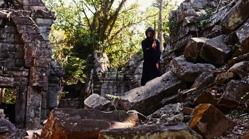 Demon Cloaked In Black At Temple Ruins