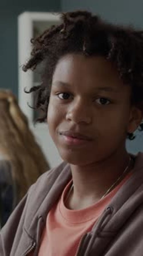 Vertical Portrait of African American Gen Z Boy in Programming Class