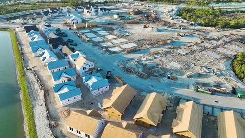 Construction of New Suburban Neighborhood Aerial Shot
