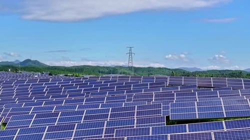 Solar Panels Generating Clean Energy on Sunny Day