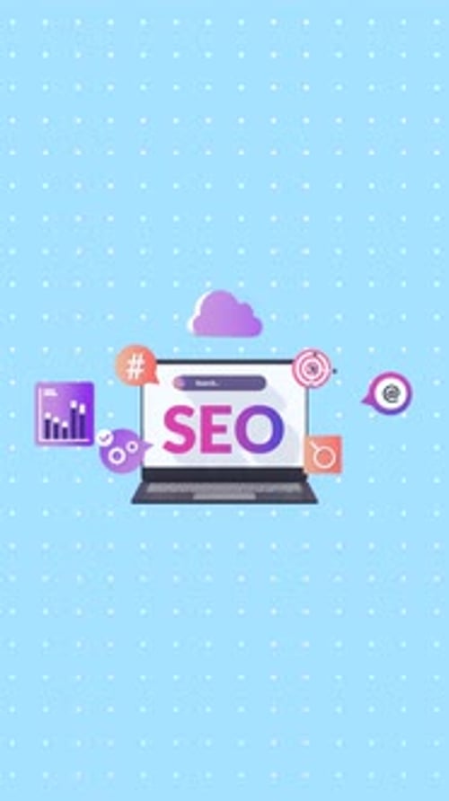 Animated Laptop with SEO Icons and Digital Marketing Concept