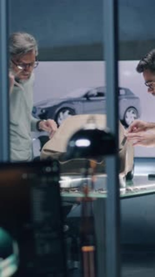 Des hommes sculptent un modèle de voiture selon un projet 3D