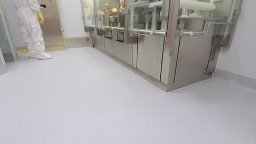 Pharmaceutical Manufacturing Equipment Producing Medicine Ampoules. Factory Worker Control Quality O