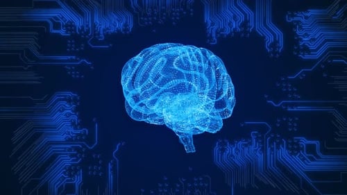 Digital Brain with Glowing Circuit Board Network Animation