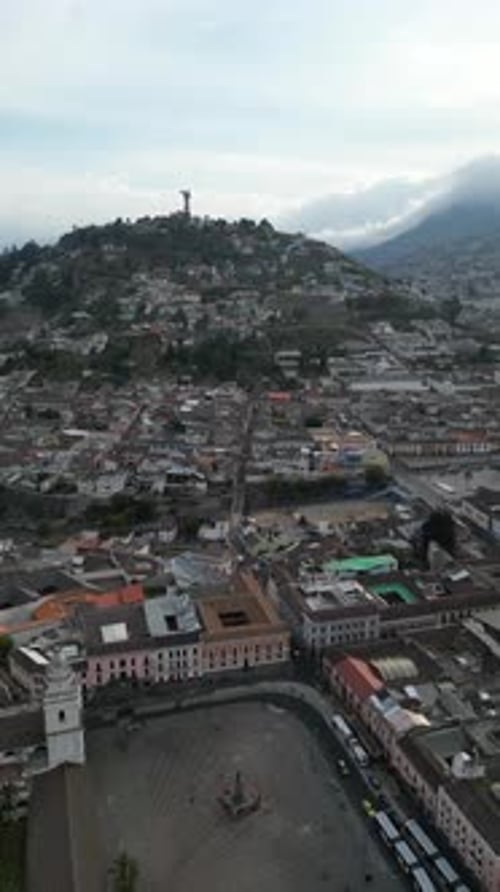 Loma The Winged Virgin Mary Statue Quito Ecuador Drone Aerial View