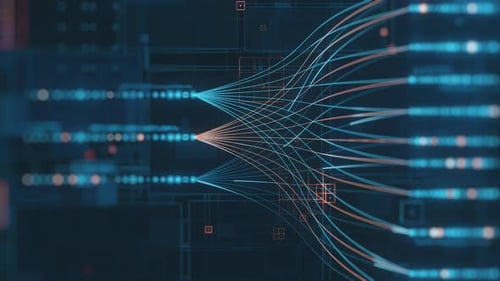 Abstract representation of big data processing and digital network connections.