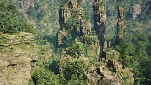A Scenic Landscape with Rocky Terrain Towering Mountains and Lush Trees