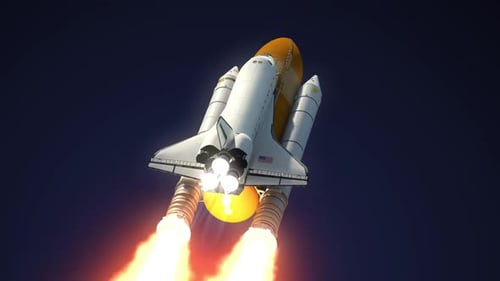 Space Shuttle Launch into Space with Booster Separation