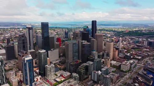 A Stunning High Angle Aerial View Of A Modern Cityscape Skyline Outdoors
