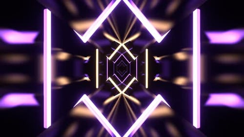 Purple And Yellow Geometric Flashing Neon In An Infinite Tunnel Background Vj Loop In 4K