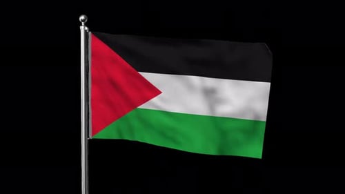 Palestine National Flag Waving on Pole with Alpha Channel