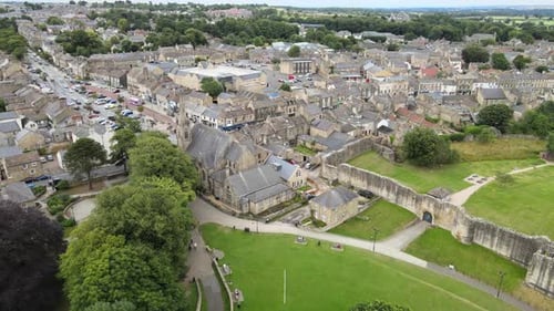 Barnard Castle market town in Teesdale, County Durham,UK Drone footage 4K