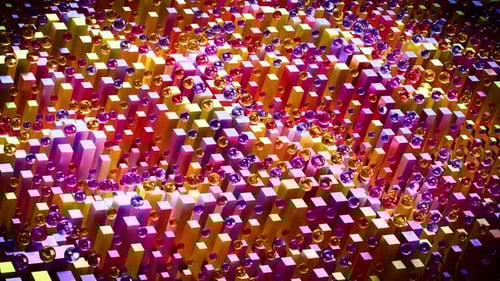 Abstract Motion Wave With Floating Box And Sphere 03 4K