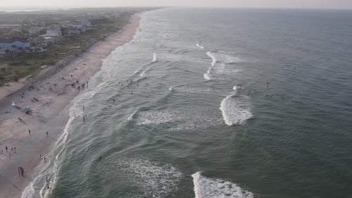 Aerial view of beach and ocean waves, United States.