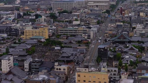 Aerial View of Kyoto City with Traditional and Modern Architecture