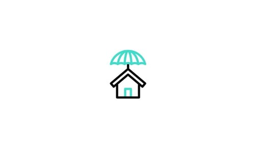 Animated Flat Design House and Umbrella Protection Icon