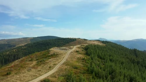 Drone View Mountain Road Travelling Beautiful Cloudy Sky Location Horizon. Stunning Panorama