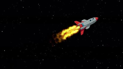 Animated Cartoon Rocket Flying Through Space