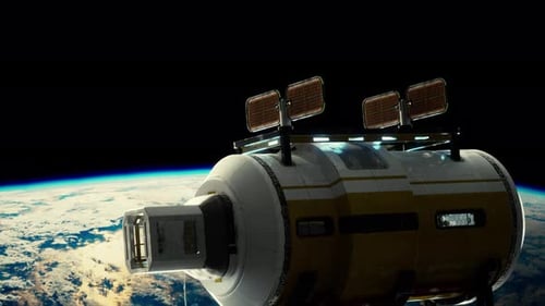 Detailed Space Station Orbiting Earth with Bright Solar Panels