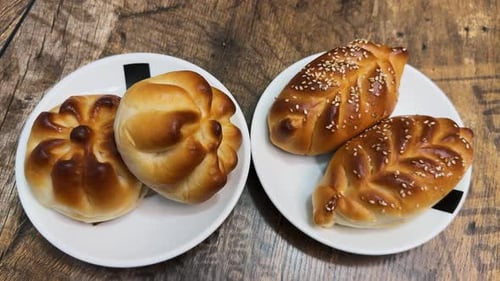 Golden Brown Baked Goods on Plates
