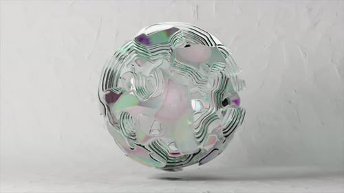 Une sphère abstraite faite de liquide transparent irisé change de forme sur un fond blanc isolé