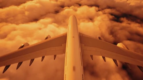 Passenger plane at sunset