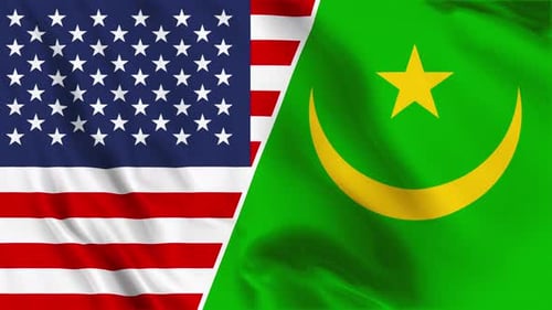 United States and Mauritania National Flags Waving