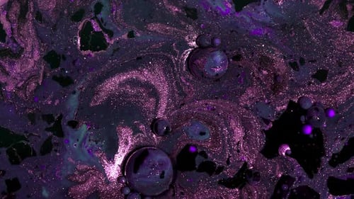 Abstract Marble Liquid Glitter Paint Space Concept Dark and Violet Inks in Oil