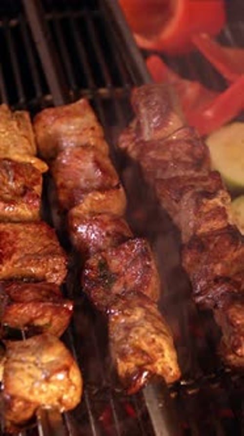 Meat Skewers Cooking on the Grill