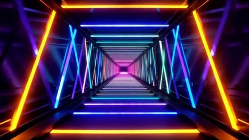 Cyberpunk Neon Tunnel with Glowing Abstract Geometric Lights