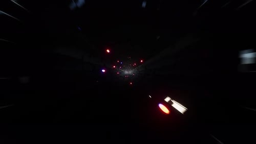 Flying In The Tunnel With Neon Lights