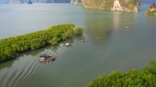 Aerial View of Samet Nangshe Viewpoint at Sunset During Rainy Season Phang Nga Thailand