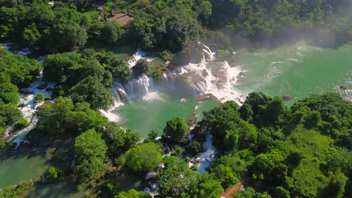 Aerial view of Ban Gioc Waterfall on the border of Vietnam and China